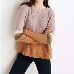 Madewell Striped Roll-Trim Waffle Pullover Sweater in Cotton-Merino Yarn.
